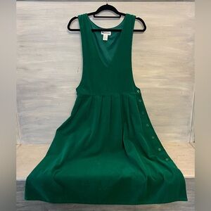 Vintage Mizz Lizz 100%Cotton Kelly Green Thin Corduroy Smocked Midi Dress 5/6 GC